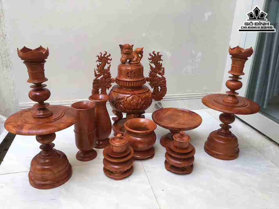 Bộ Đồ Thờ Gỗ Hương 9 Món