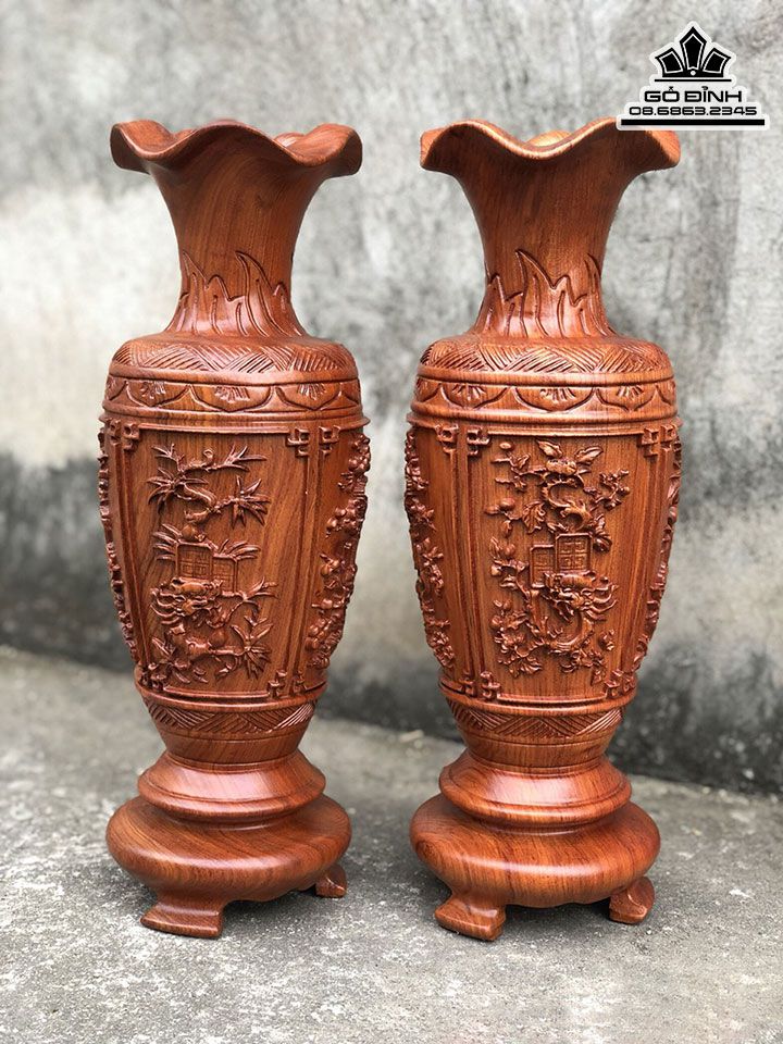 Cặp Lục Bình Tứ Quý Gỗ Hương