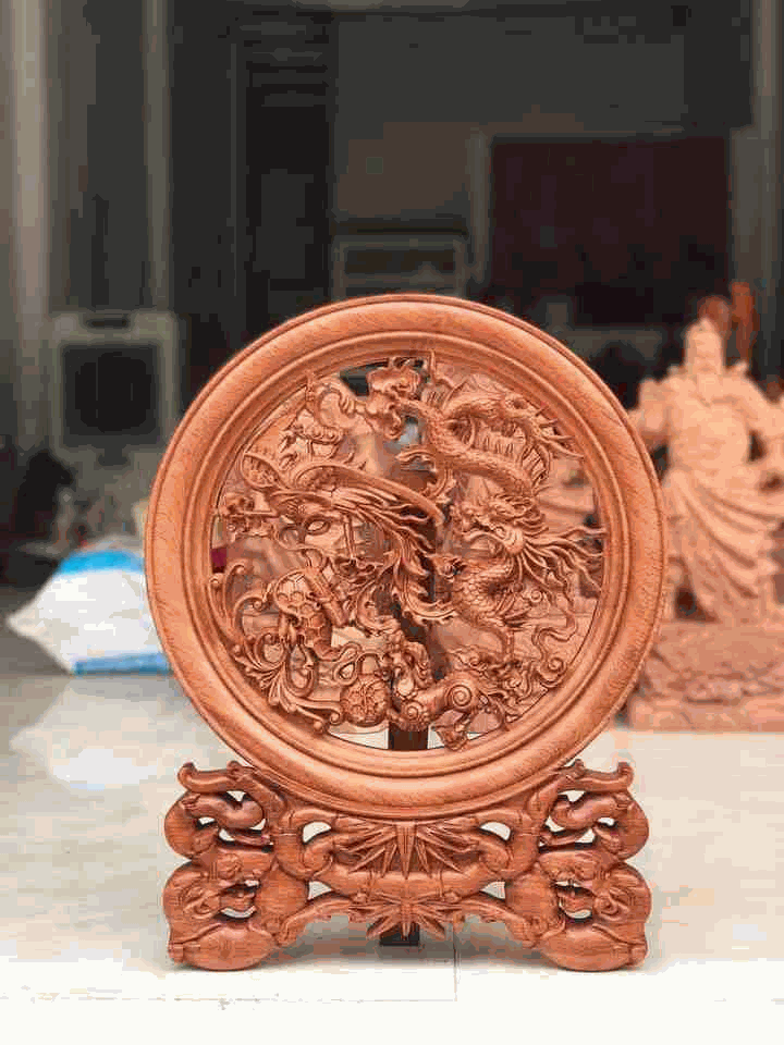 Đĩa Tứ Linh gỗ Hương tượng trưng cho sự trường thọ