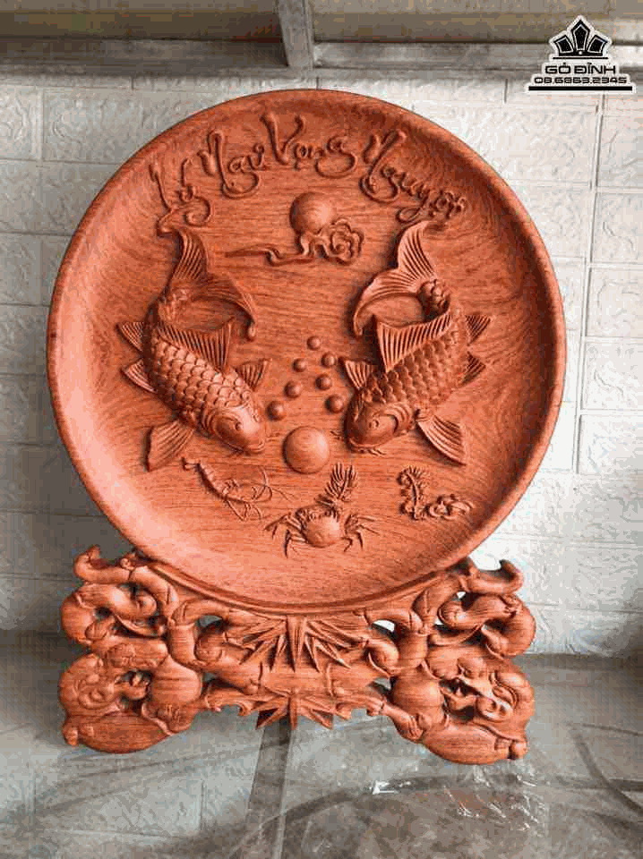 Đĩa gỗ Lý Ngư Vọng Nguyệt -  mang đến công danh và tài lộc