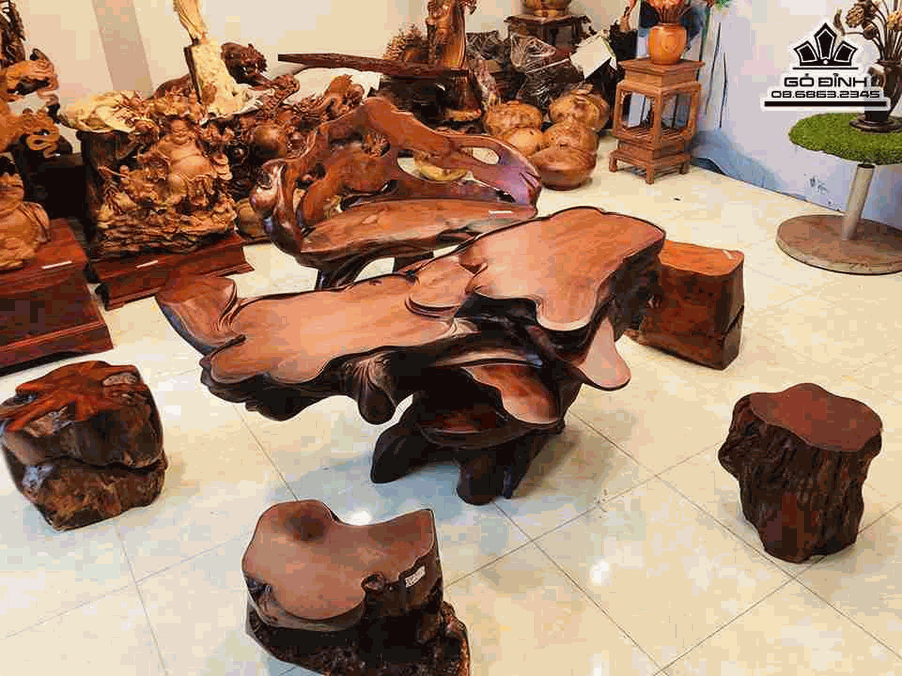 Bộ bàn ghế Đôn gỗ Hương