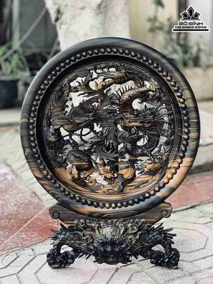 Đĩa Tứ Linh Gỗ Mun