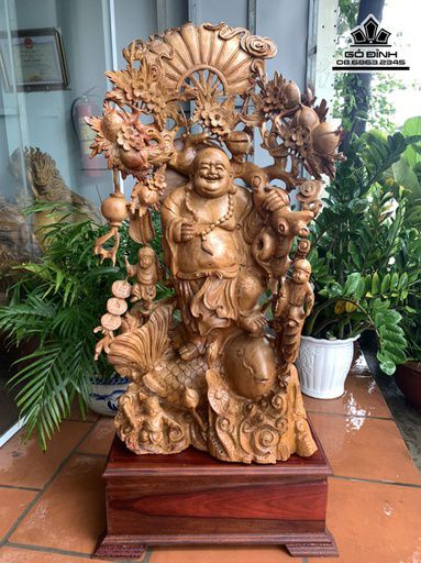 Tượng Phật Di Lặc Vác Cành Đào Gỗ Hương Việt Tượng Phật Di Lặc Vác Cành Đào Gỗ Hương Việt