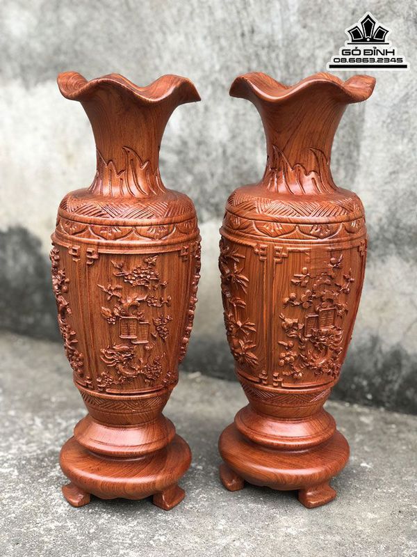 Cặp Lục Bình Tứ Quý Gỗ Hương
