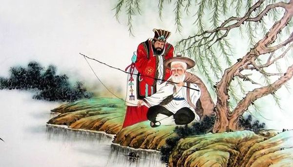 tranh lã vọng ngồi câu cá