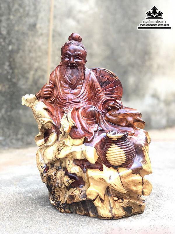 Tượng Lã Vọng Câu Cá Gỗ Trắc Dây