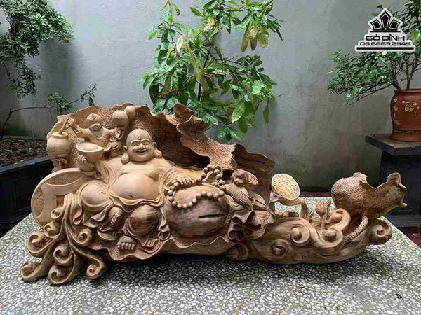 Tượng Phật Di Lặc Ngồi Lá Sen Gỗ Ngọc Am