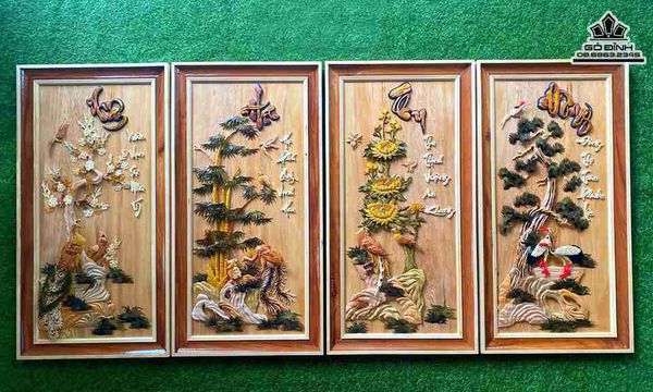 Tranh Tứ Quý Gỗ Pơ Mu