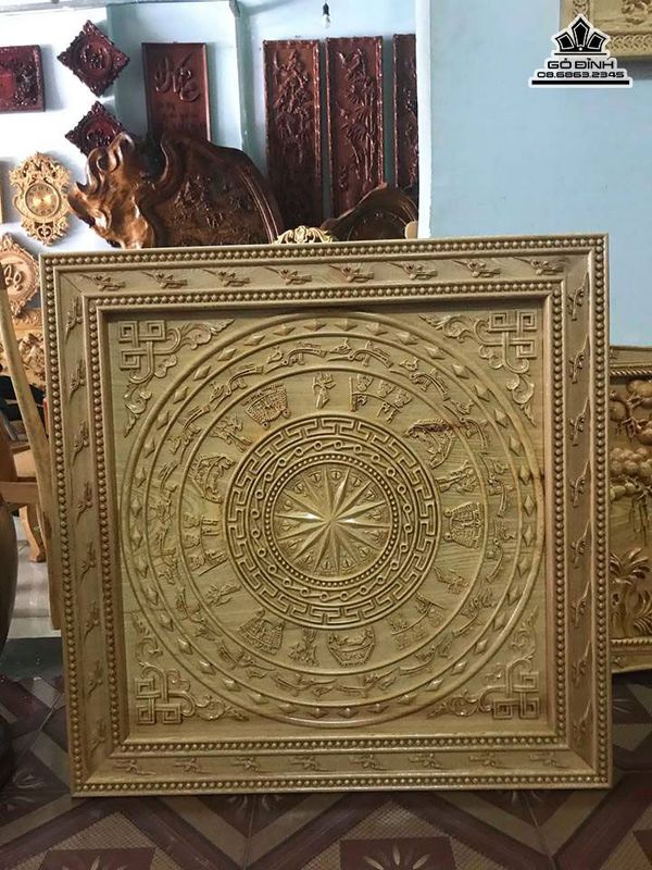 Tranh Trống đồng gỗ Pơ Mu vuông Tranh Trống đồng gỗ Pơ Mu vuông