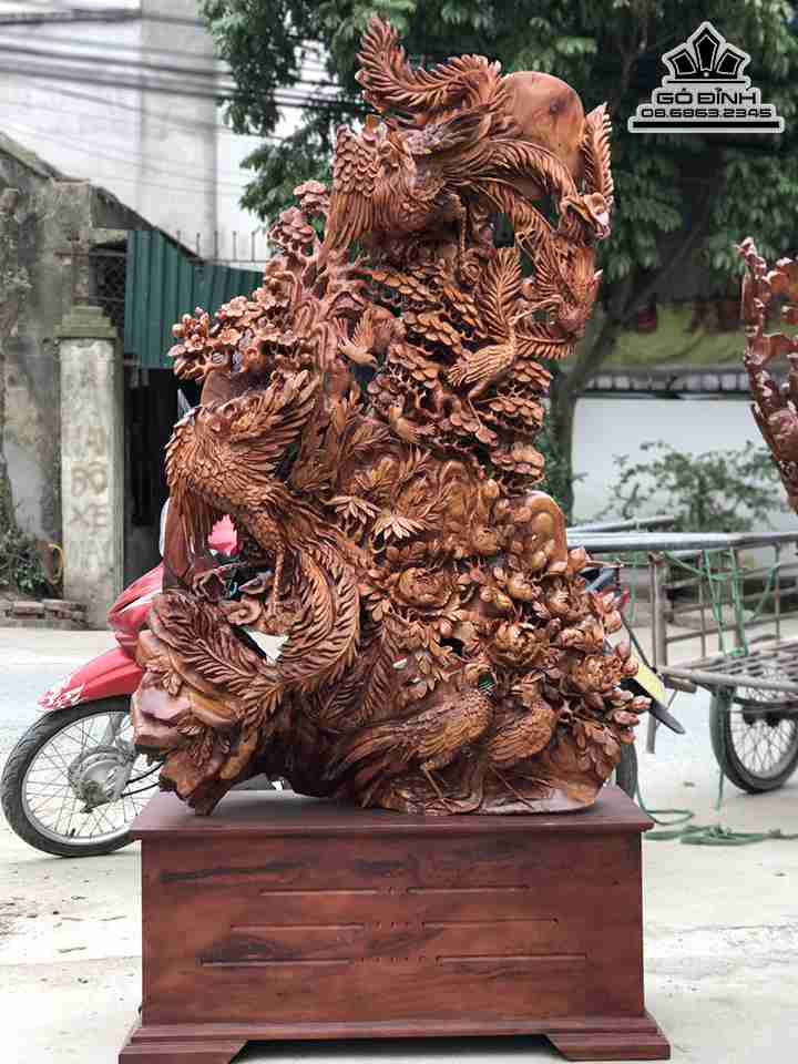 Tượng Song Phượng Uyên Ương Gỗ Hương