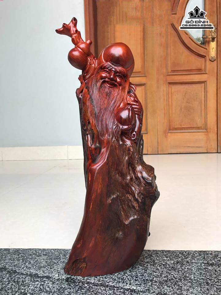 Tượng Ông Thọ Vác Đào Gỗ Trắc