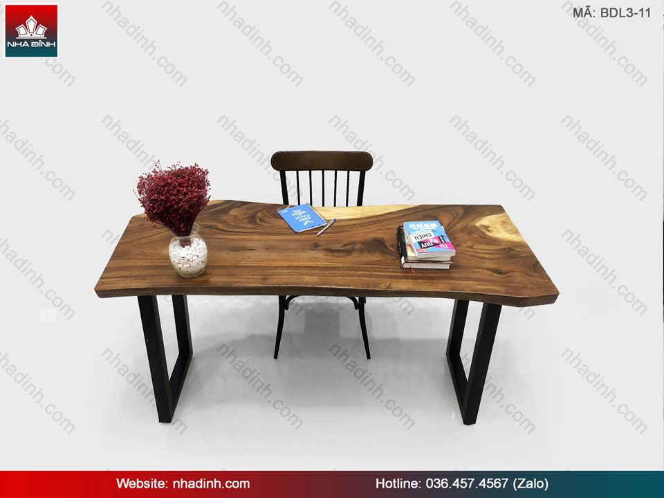 Bàn làm việc gỗ Me Tây nguyên khối