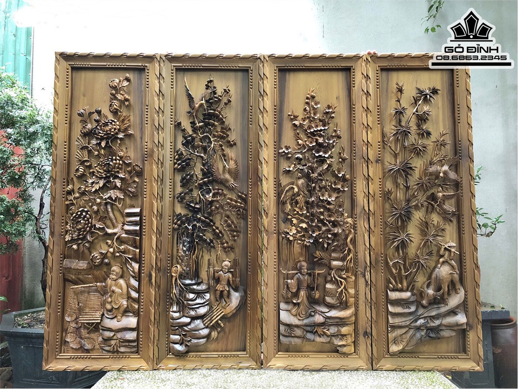 Tranh Tứ Dân Gỗ Bách Xanh