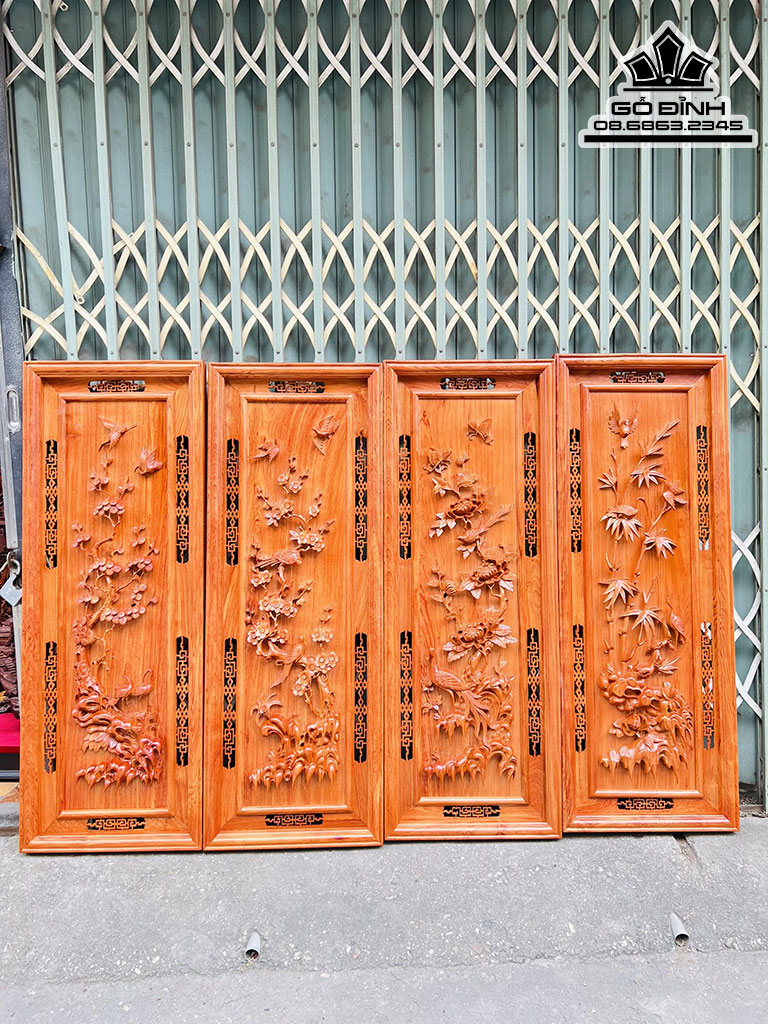 Tranh Tứ Quý Gỗ Hương Đá
