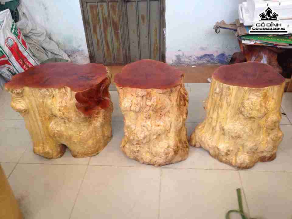 Bộ 3 Đôn Gốc Cây Nguyên Khối Gỗ Nu Gõ