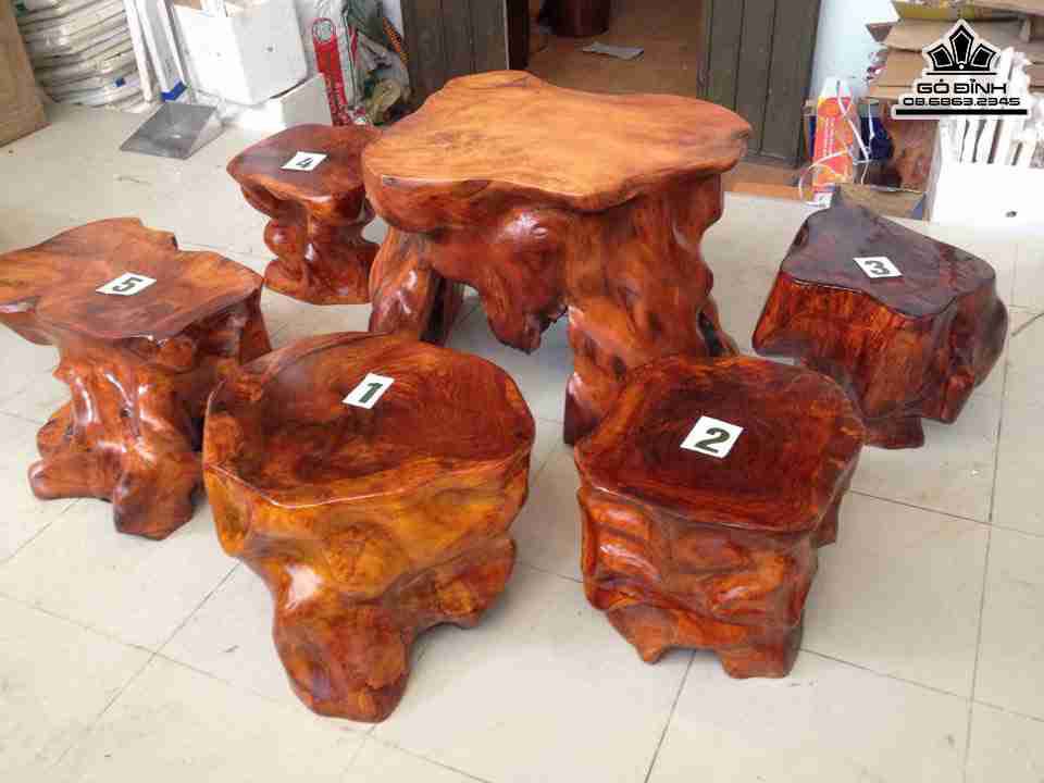 Bộ Ghế Gốc Cây Gỗ Gõ Đỏ ( Cate )
