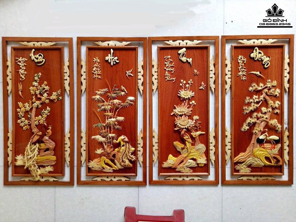 Tranh Tứ Quý Gỗ Hương