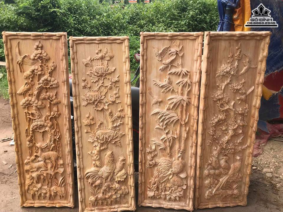 Tranh Gỗ Tứ Quý Đục Gỗ Pơ Mu