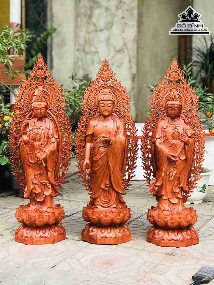 Tượng Tây Phương Tam Thánh gỗ Hương sơn PU tượng đẹp và bền