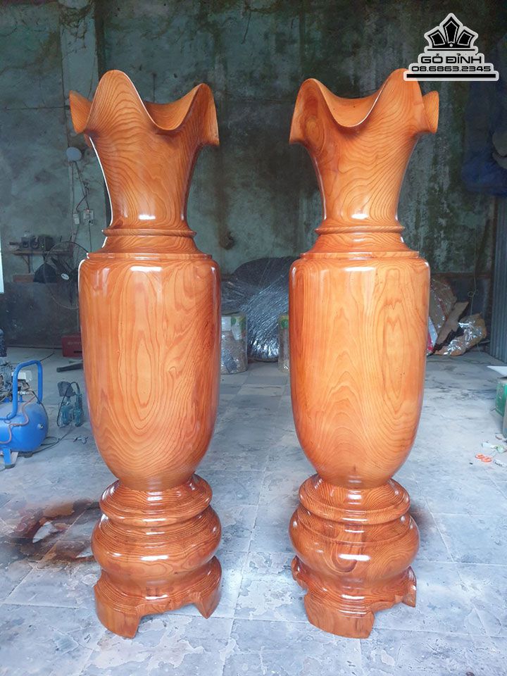 Cặp Lục Bình Nguyên Khối Gỗ Du Sam