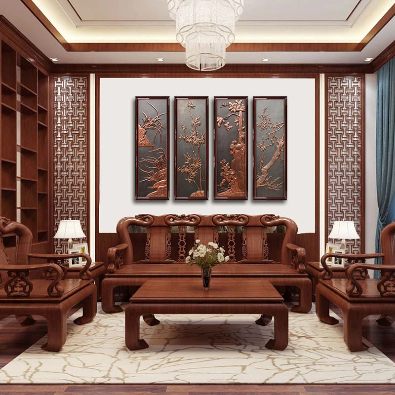 Không gian phòng khách được tô điểm bởi các mẫu tranh gỗ treo tường