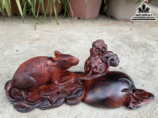 Tượng chuột bao tiền gỗ trắc