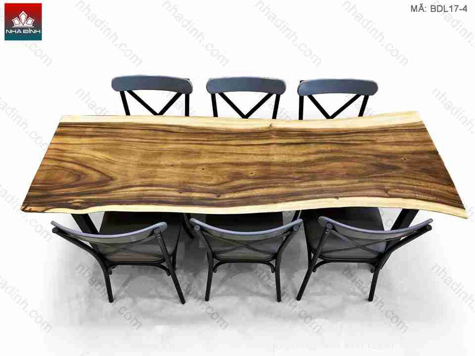 Bộ bàn ghế phòng ăn nguyên tấm gỗ Me Tây