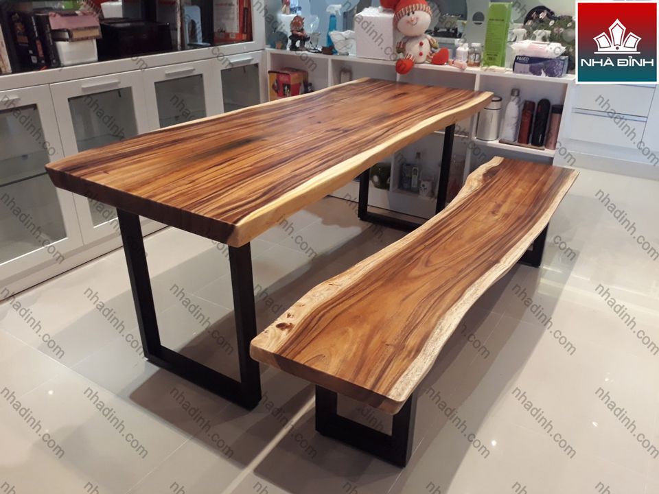 Bộ Bàn Ghế Băng Nguyên Tấm Gỗ Me Tây