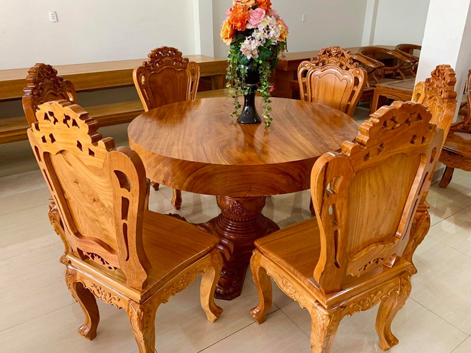 Bộ bàn ăn từ gỗ gõ đỏ nguyên khối 