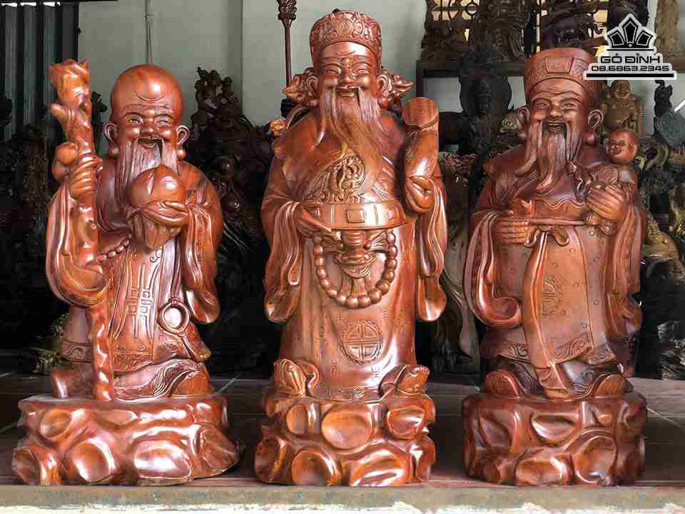 Tượng Phúc Lộc Thọ gỗ Xà Cừ