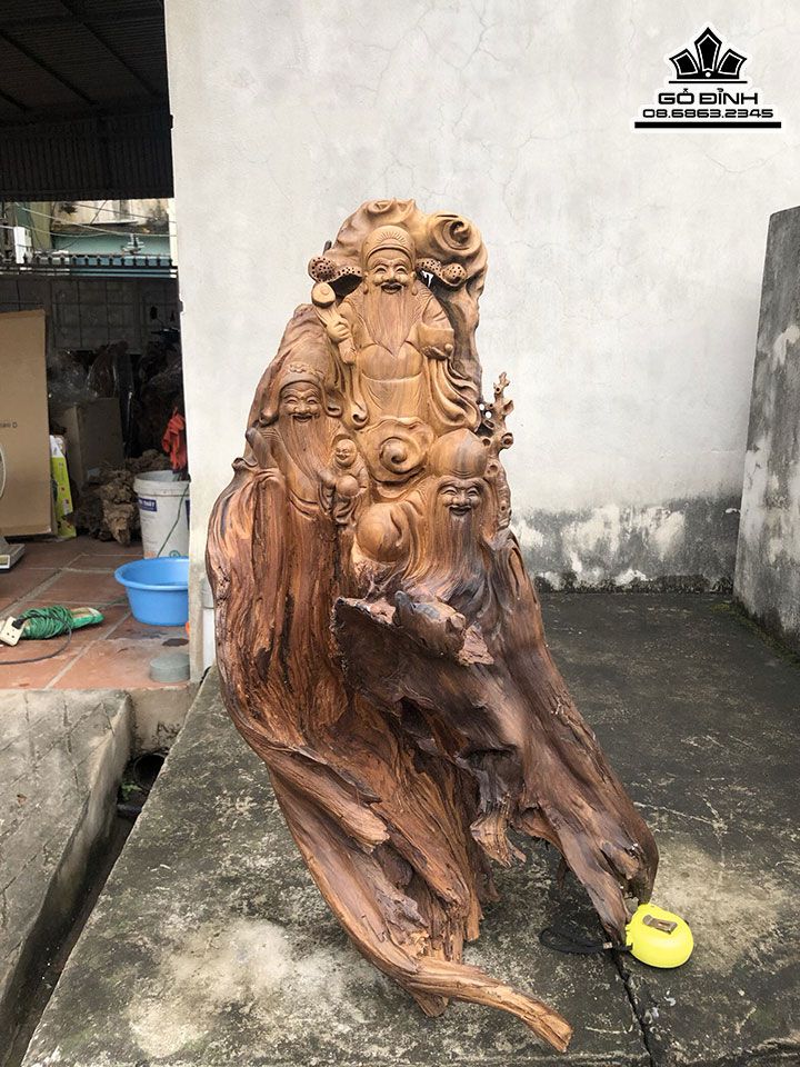 tượng gỗ Phúc Lộc Thọ gỗ lũa Bách Xanh