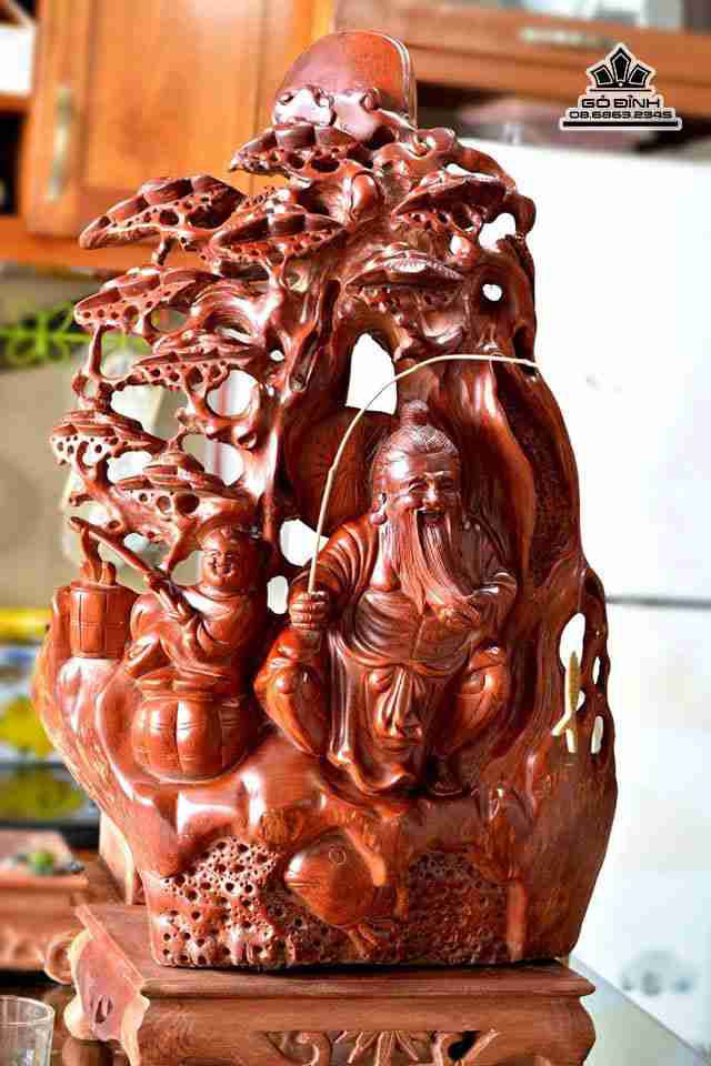 Tượng Lã Vọng Câu Cá Gỗ Hương