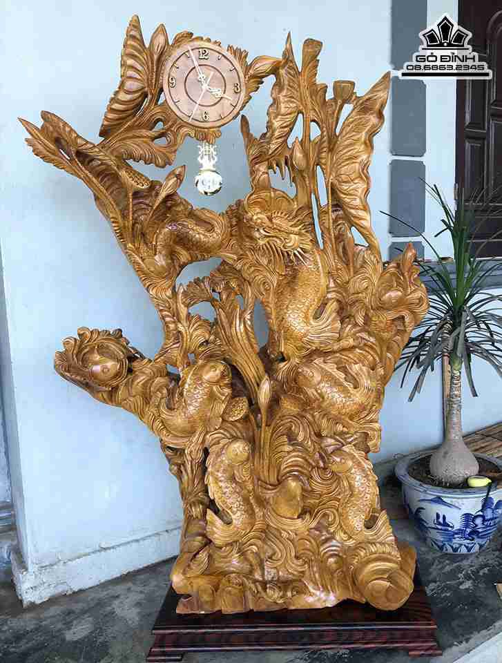 Tượng Cá Chép Hóa Rồng Gỗ Xá Xị ( Gù Hương )