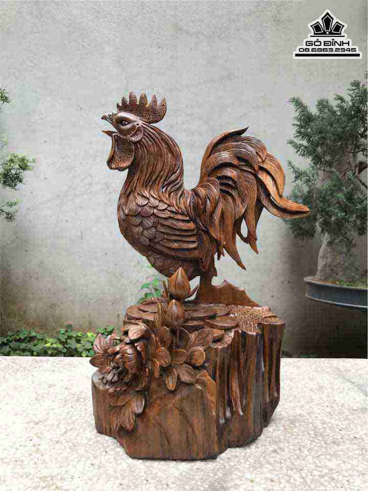 Tượng Gà Trống Gỗ Bách Xanh