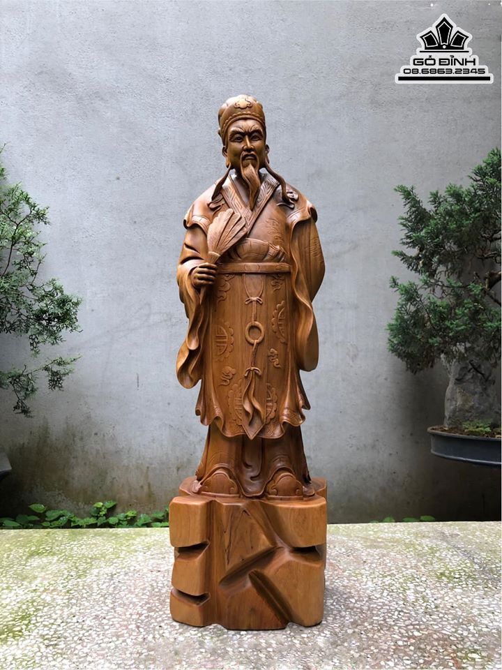 Tượng Gia Cát Lượng Khổng Minh Gỗ Bách Xanh