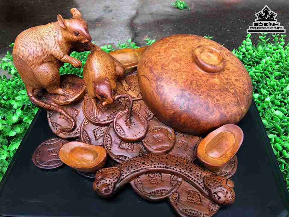 Tượng Chuột Sa Chĩnh Vàng gỗ Hương