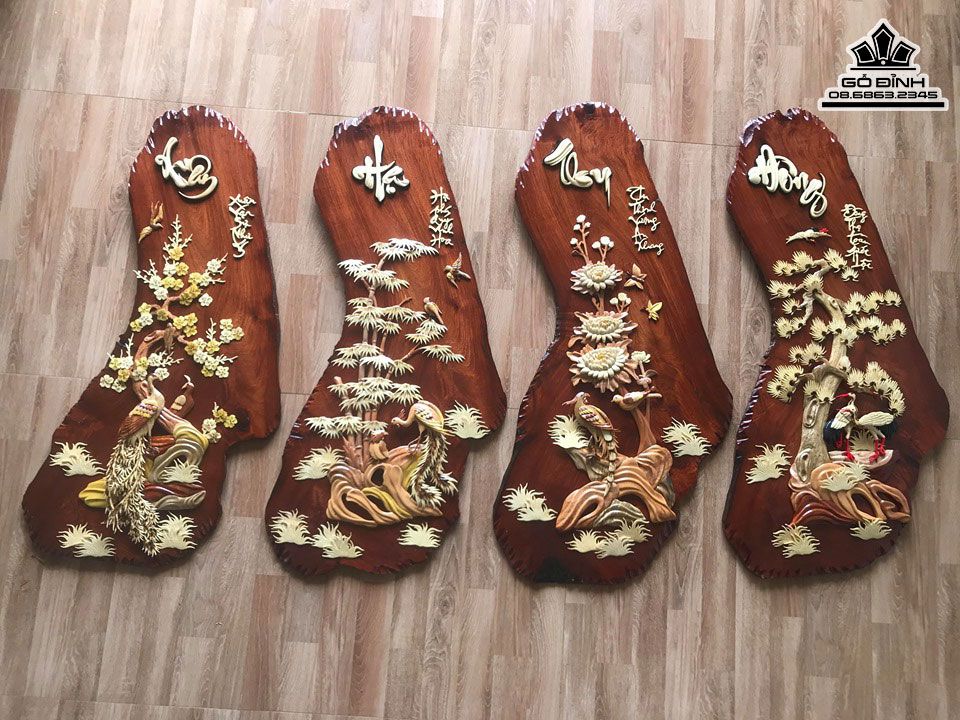 Tranh Tứ Quý Gỗ Hương