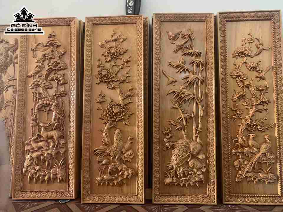 Tranh Tứ Quý Gỗ Pơ Mu 