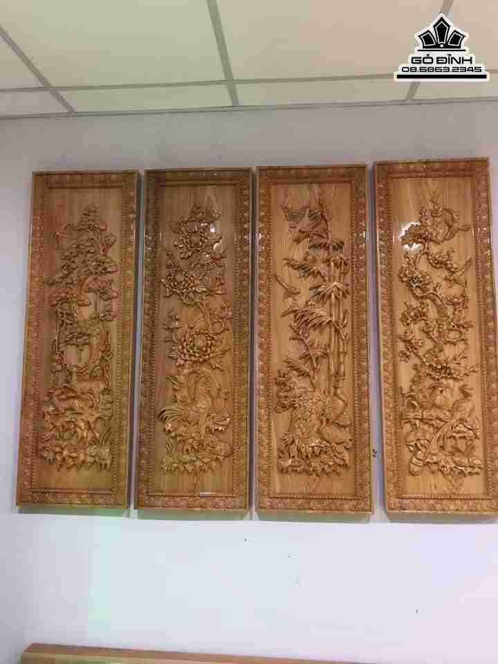 Tranh Tứ Quý Gỗ Pơ Mu 