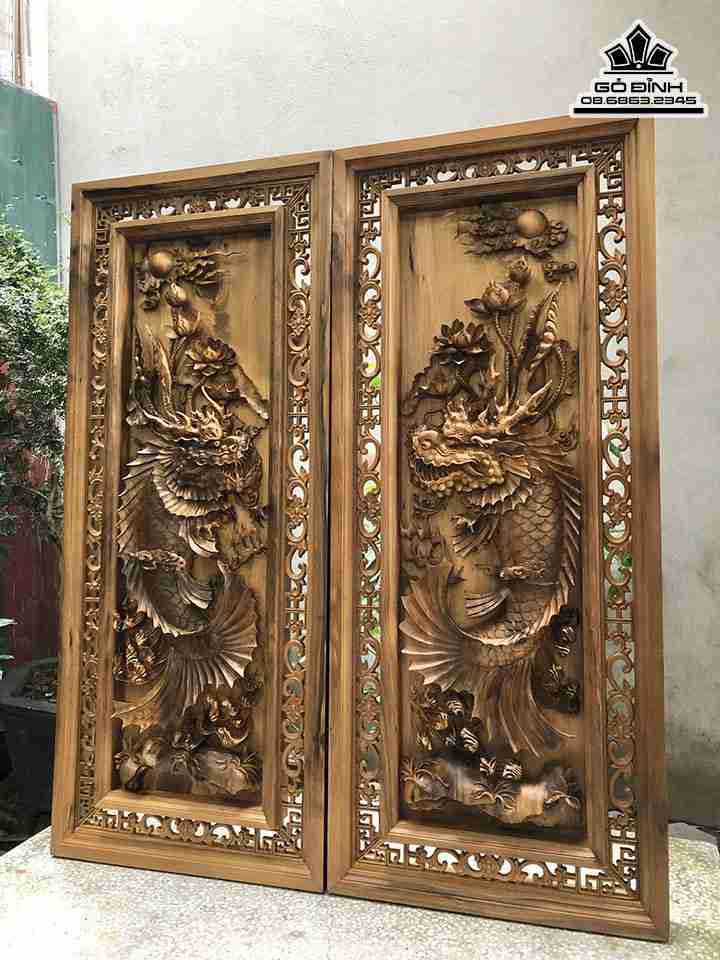 Tranh Cá Chép Hóa Rồng Gỗ Bách Xanh 5
