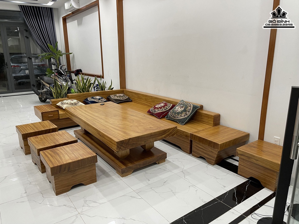 Bộ Bàn Ghế Phòng Khách Chữ  L Gỗ Gõ Vàng3