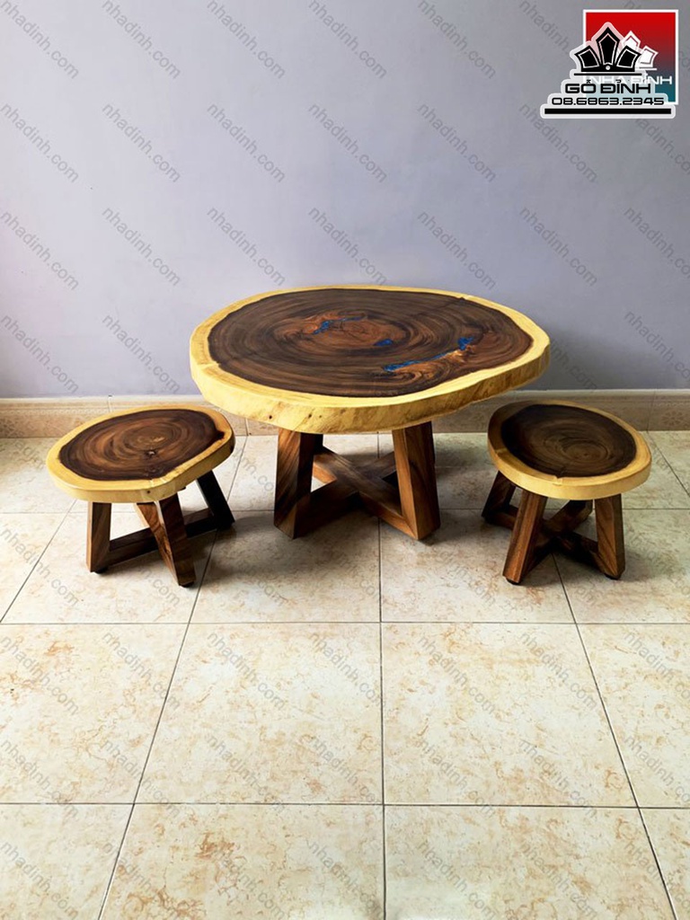 Bộ Bàn Trà 2 Ghế Gỗ Me Tây Đường Kính 70-80 (cm) 1
