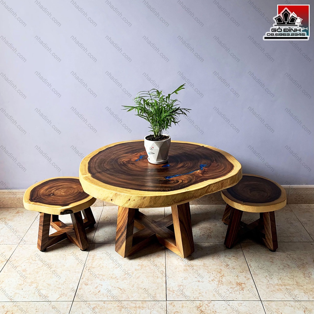 Bộ Bàn Trà 2 Ghế Gỗ Me Tây Đường Kính 70-80 (cm) 2