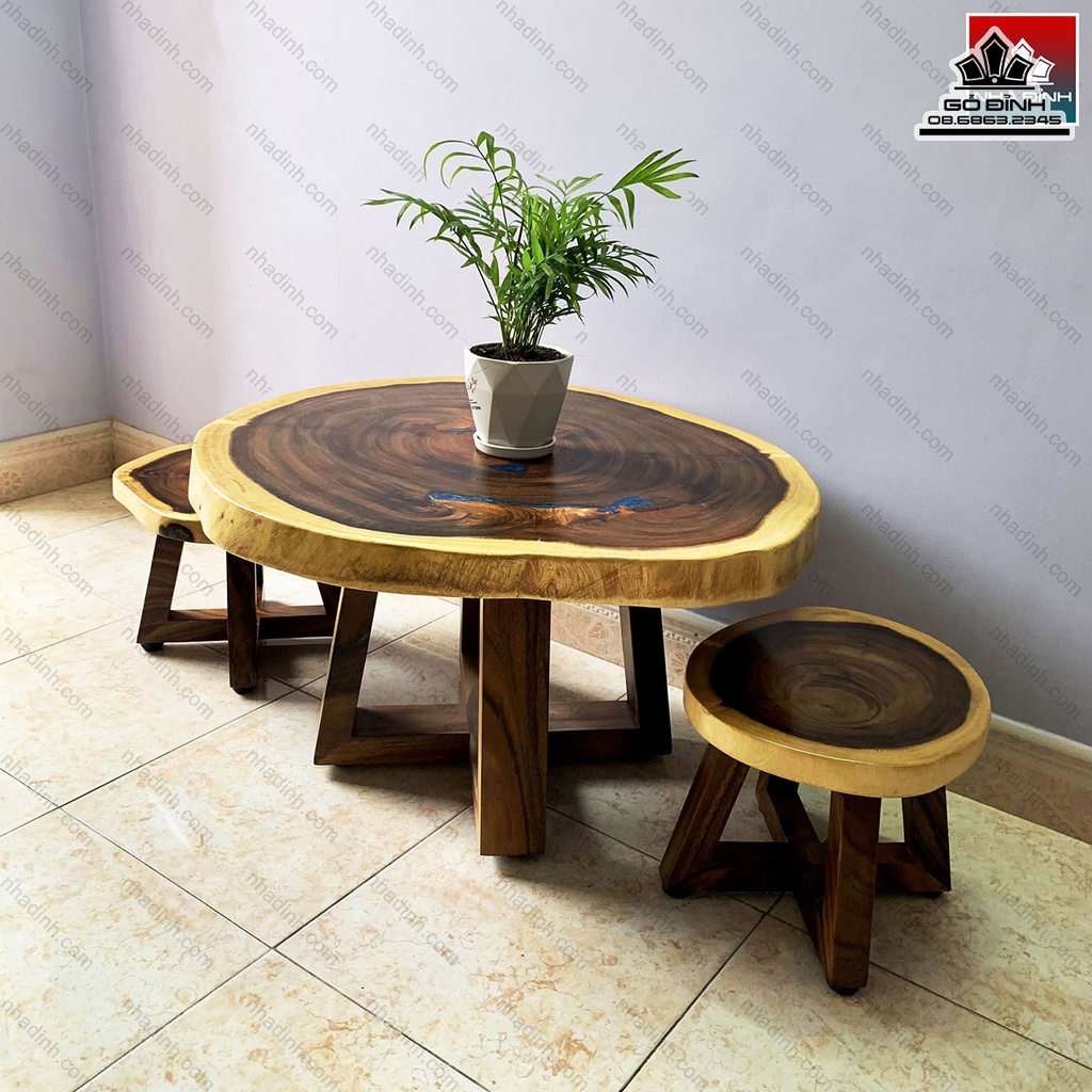 Bộ Bàn Trà 2 Ghế Gỗ Me Tây Đường Kính 70-80 (cm)4