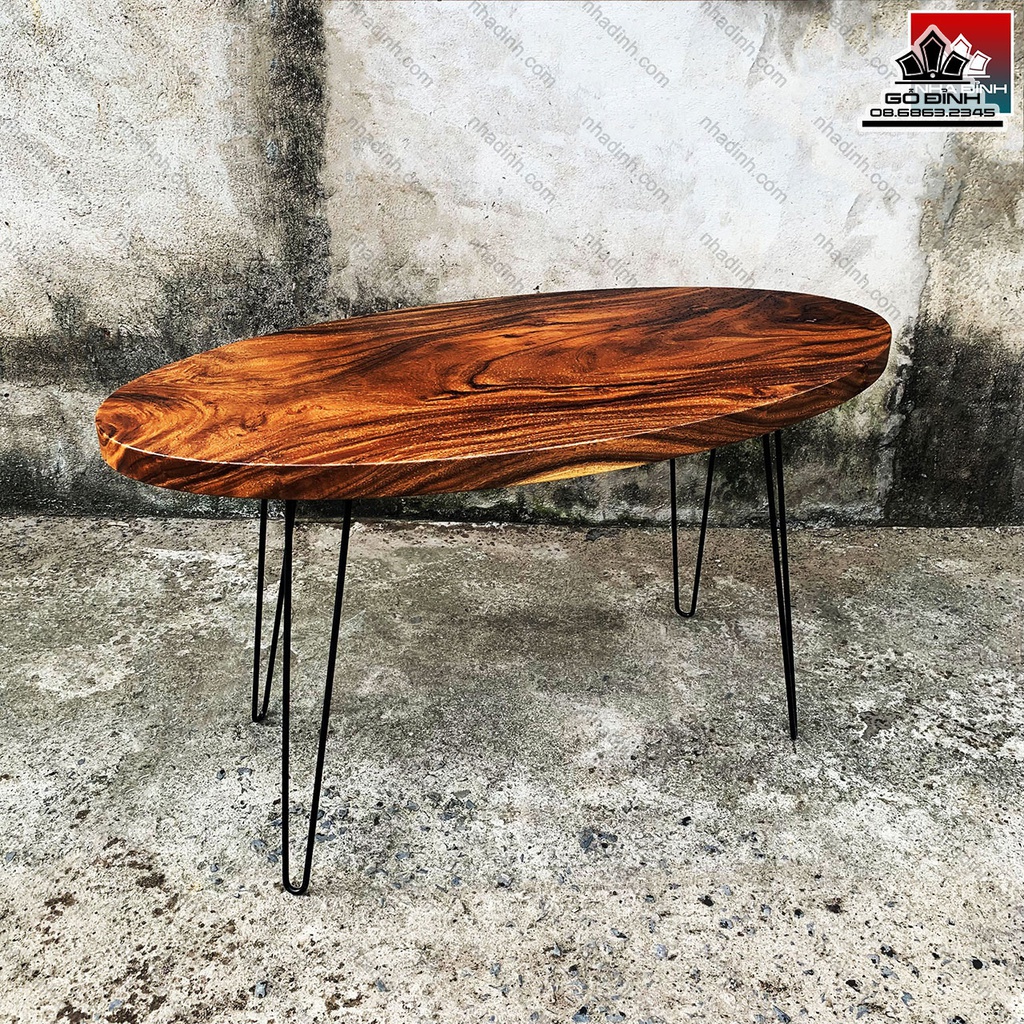 Bàn Làm Việc Hình Oval Gỗ Me Tây Cao 75 Dài 120 Rộng 60 (cm)
