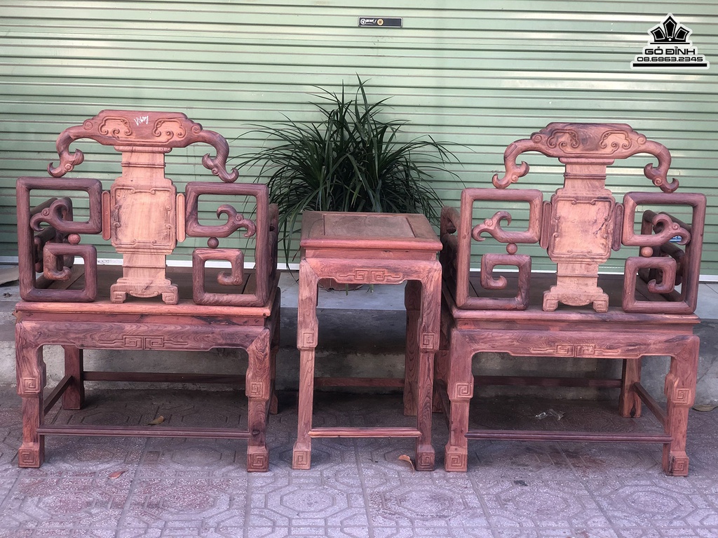 Bộ Bàn Ghế Triện Móc Gỗ Cẩm Việt Bàn Cao 97-67-52 Ghế Cao 69-38-48 (cm)