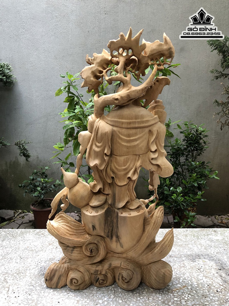 Tượng Phật Di Lặc Vác Cành Đào Gỗ Ngọc Am Cao 72 Ngang 36 Sâu 20 (cm) 7