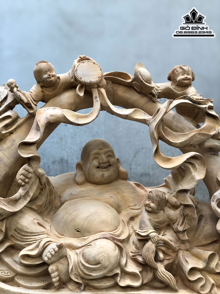 Tượng Phật Di Lặc Ngũ Phúc Gỗ Ngọc Am Cao 45 Ngang 62 Sâu 22 (cm) 0