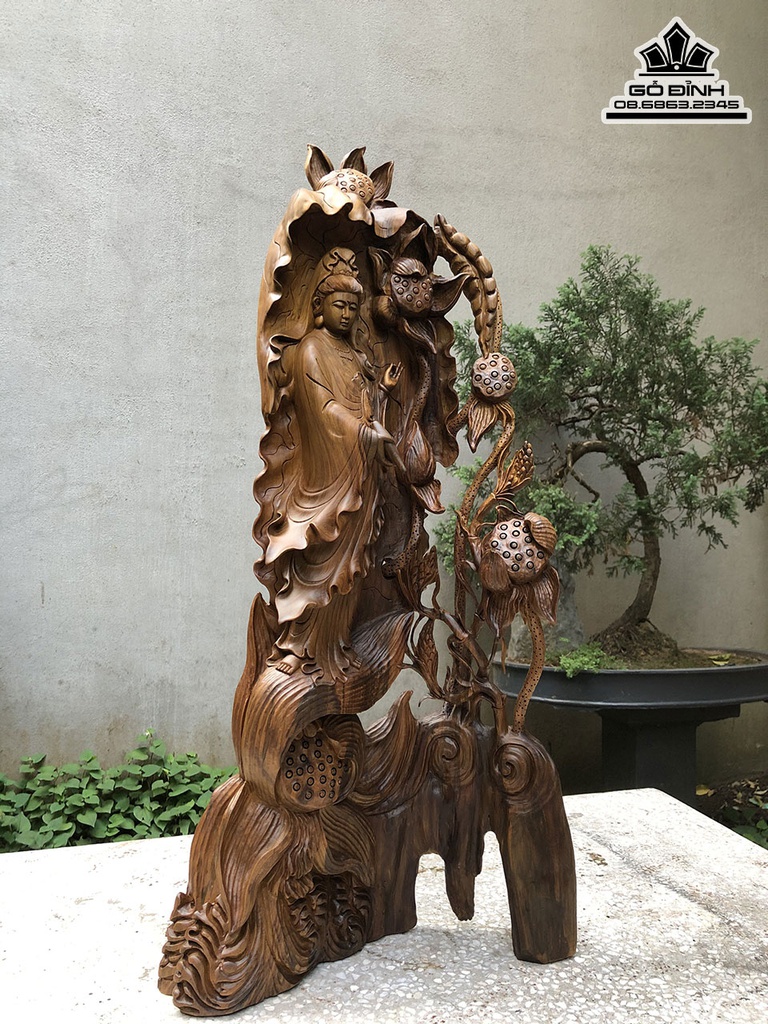 Tượng Phật Quan Âm Gỗ Bách Xanh Cao 90 Ngang 43 Sâu 16 (cm) 1