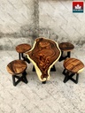 Bộ Bàn Trà 5 Ghế Đẩu Gỗ Me Tây Bàn Dài 100 Rộng 55 Dày 5 Cao 55 Ghế Đường Kính 30 Mặt Dày 5 Cao 35 (cm) 0